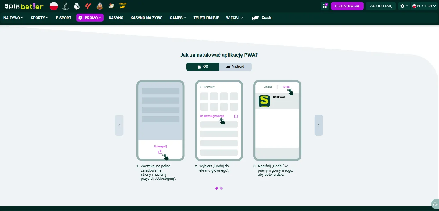 Spinbetter login na telefonie i tablecie mobilnym